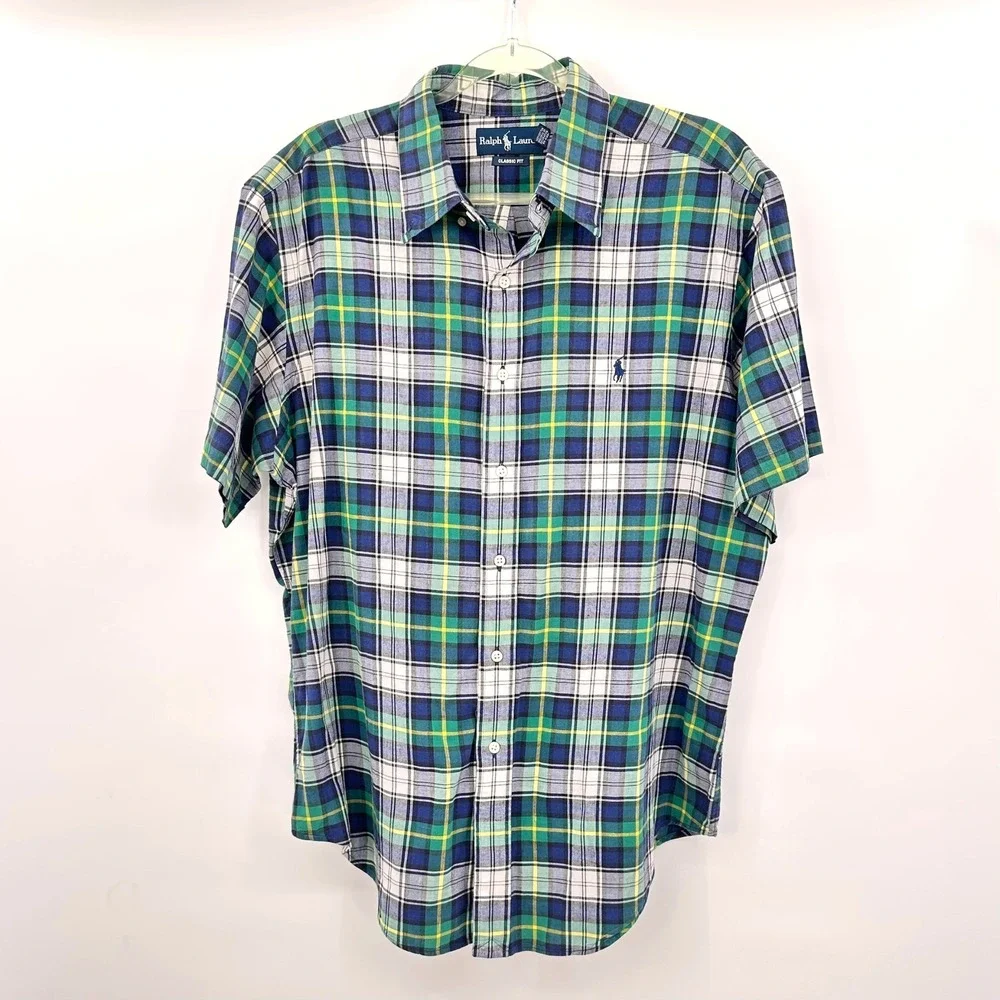 Polo Ralph Lauren Classic Fit Plaid‎ Shirt XL Short Sleeve Preppy Heritage Chic